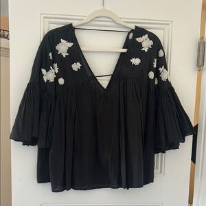 Black and White Embroidered Women's Top